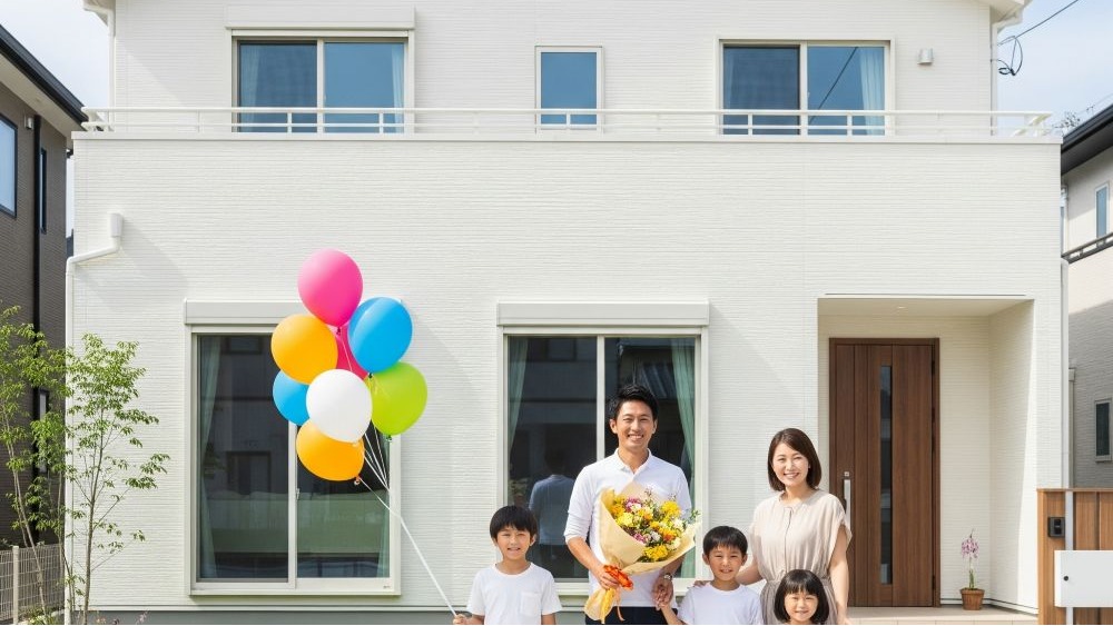 住宅購入を果たした幸せな雰囲気の家族