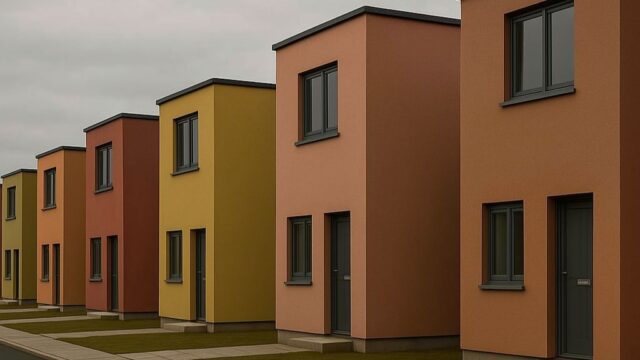 同一の新築住宅が並ぶ通り