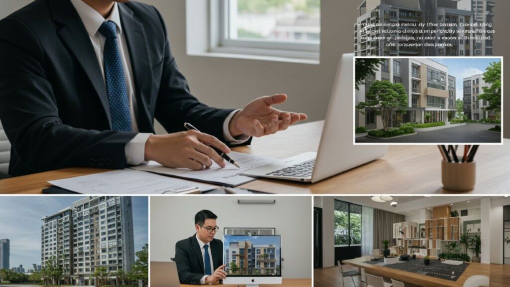 「不動産会社のサービス(物件紹介、内覧案内、契約手続きなど)を提供している様子