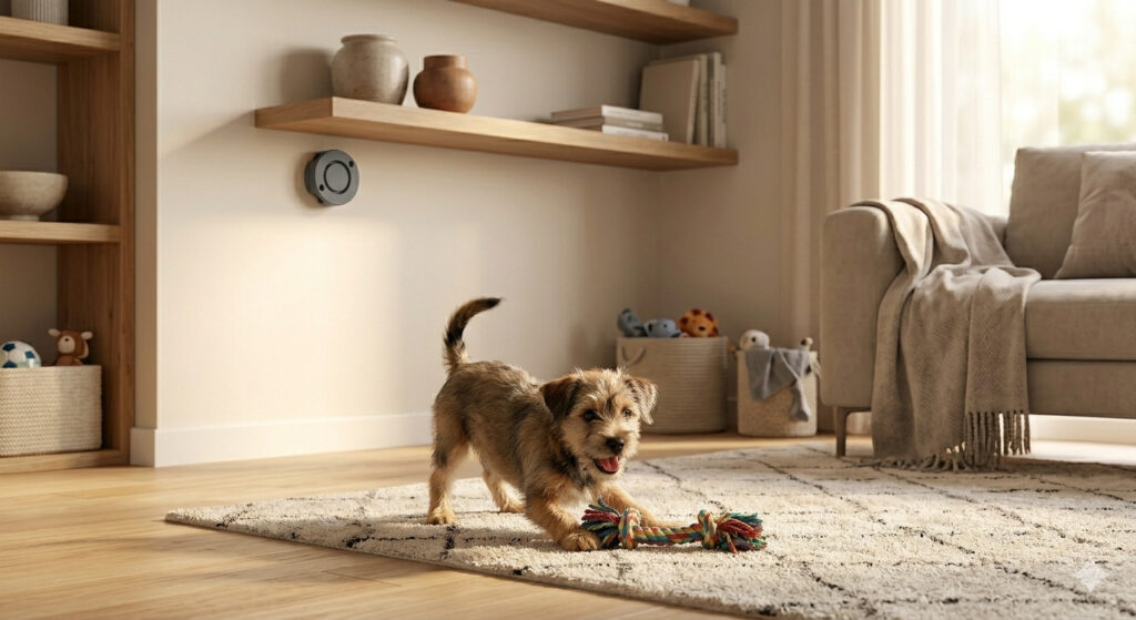 部屋で犬が遊んでいる